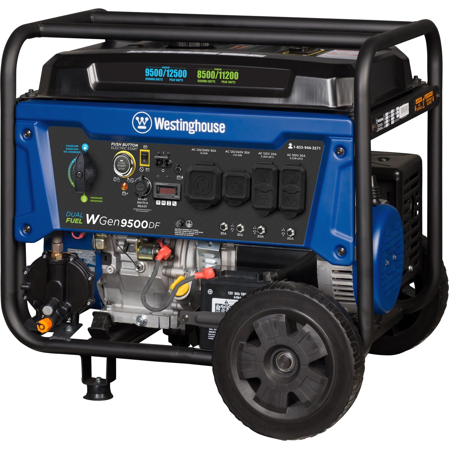 12500 Watt Dual Fuel Home Backup Portable Generator, Remote Electric Start, Transfer Switch Ready, Gas and Propane Powered