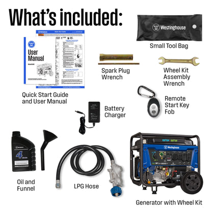 12500 Watt Dual Fuel Home Backup Portable Generator, Remote Electric Start, Transfer Switch Ready, Gas and Propane Powered